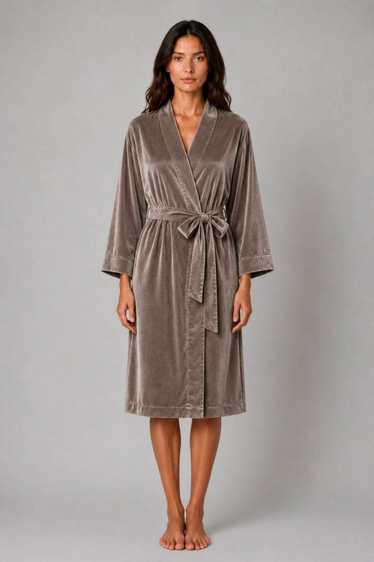 BOBRAND Women's Robe in Brown – Cotton Velour - image 2