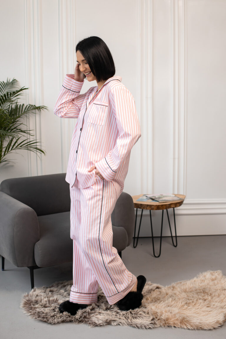 BOBRAND Women's Pajama Set in Pink – Cotton, Striped – Top and Pants - image 2