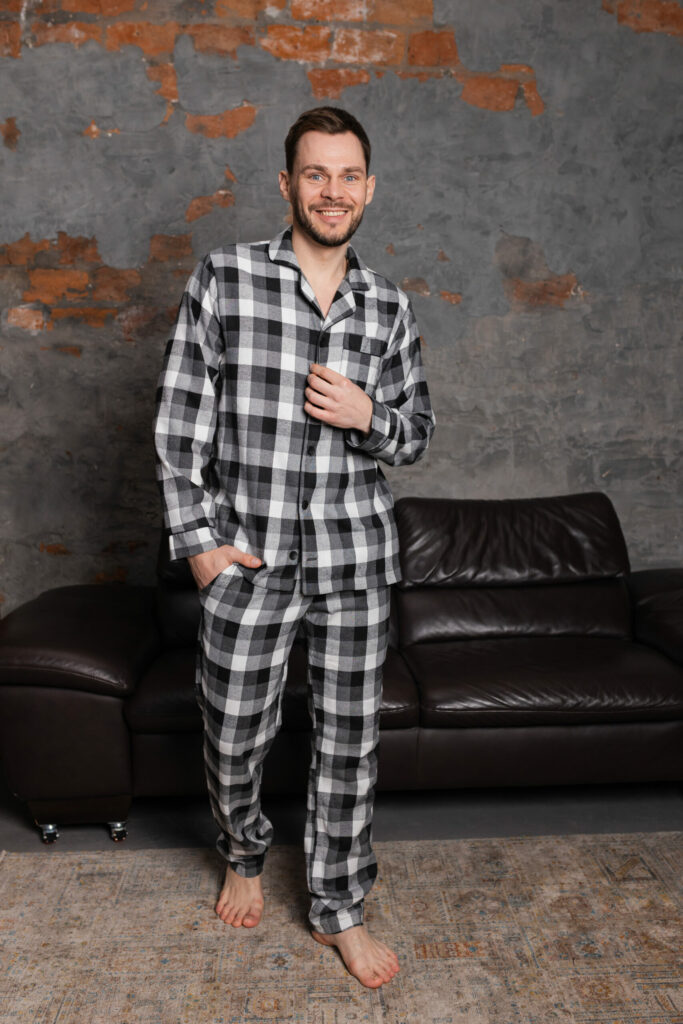 BOBRAND Men's Pajama Set in Gray – Cotton Flannel, Plaid – Top and Pants - image 2