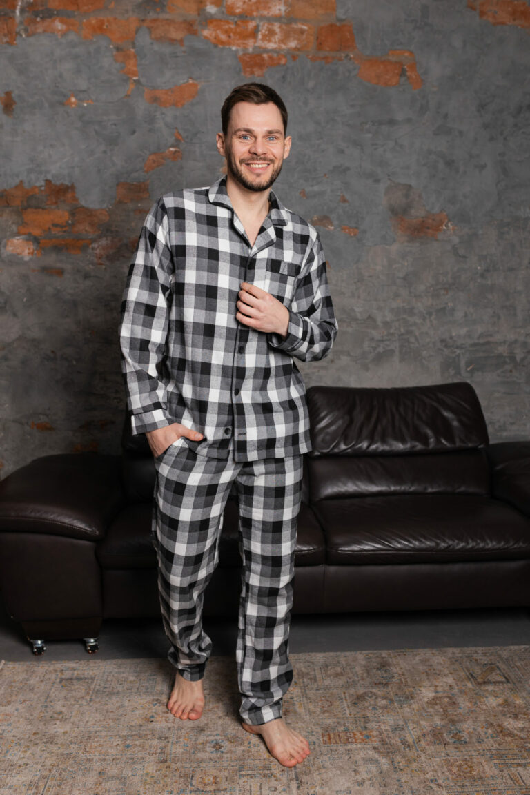 BOBRAND Men's Pajama Set in Gray – Cotton Flannel, Plaid – Top and Pants - image 2