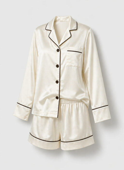 BOBRAND Women's Pajama Set in Ivory – Viscose – Top and Shorts
