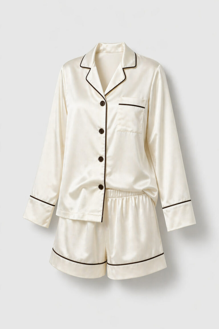BOBRAND Women's Pajama Set in Ivory – Viscose – Top and Shorts
