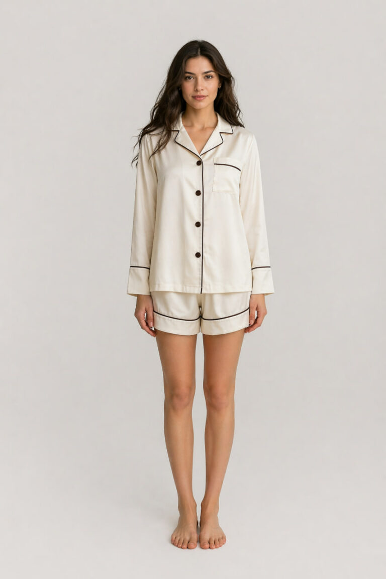 BOBRAND Women's Pajama Set in Ivory – Viscose – Top and Shorts - image 2