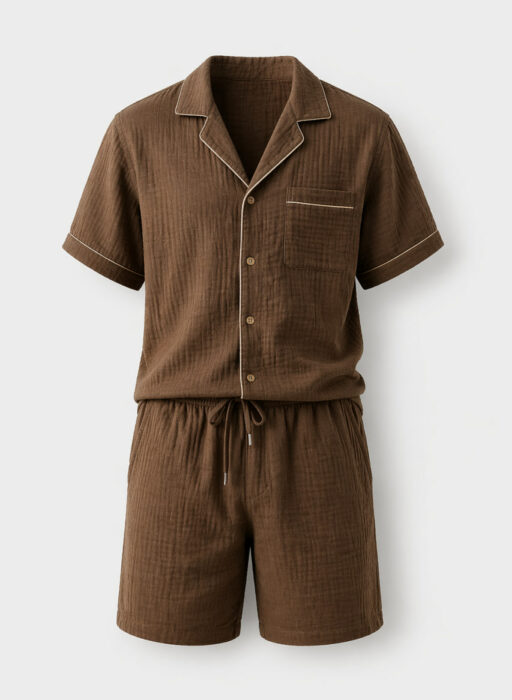 BOBRAND Men's Muslin Loungewear Set in Brown