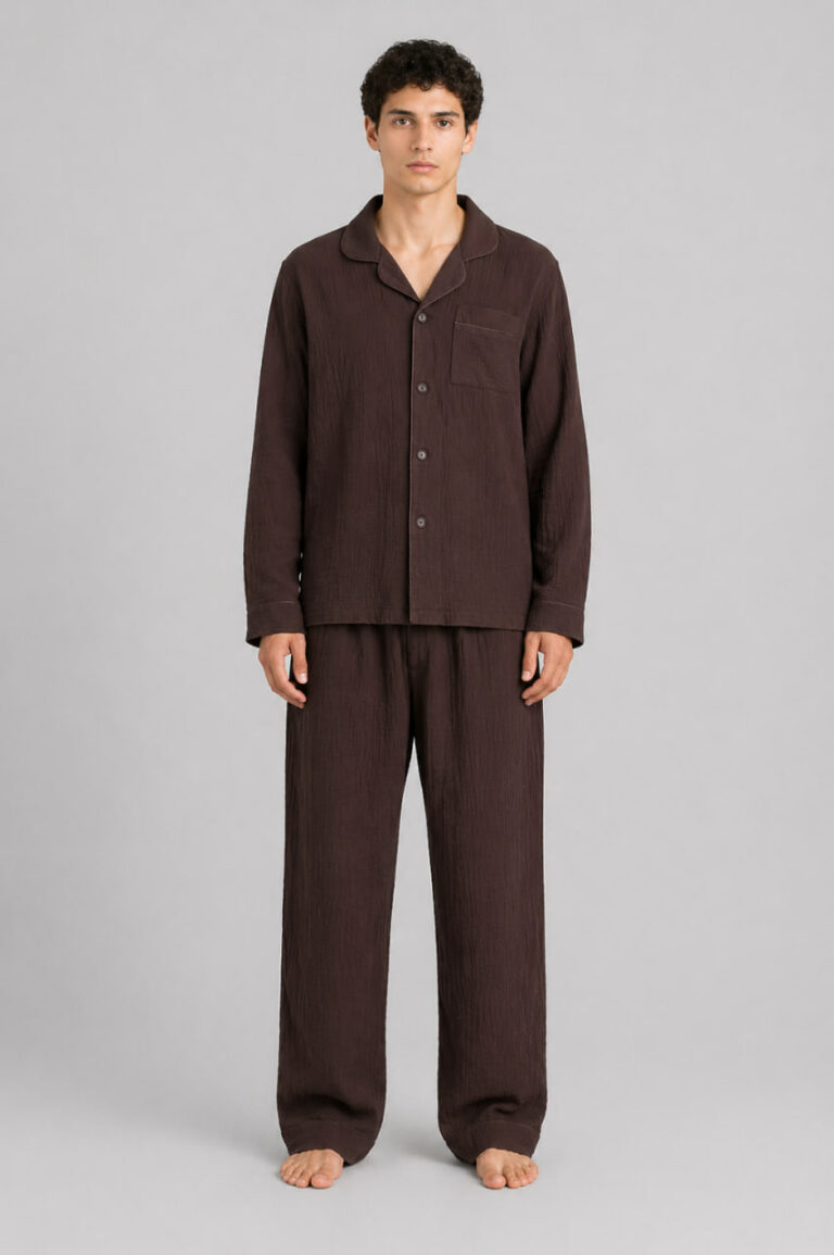 BOBRAND Men's Pajama Set in Brown – Double-Layer Muslin – Top and Pants - image 2