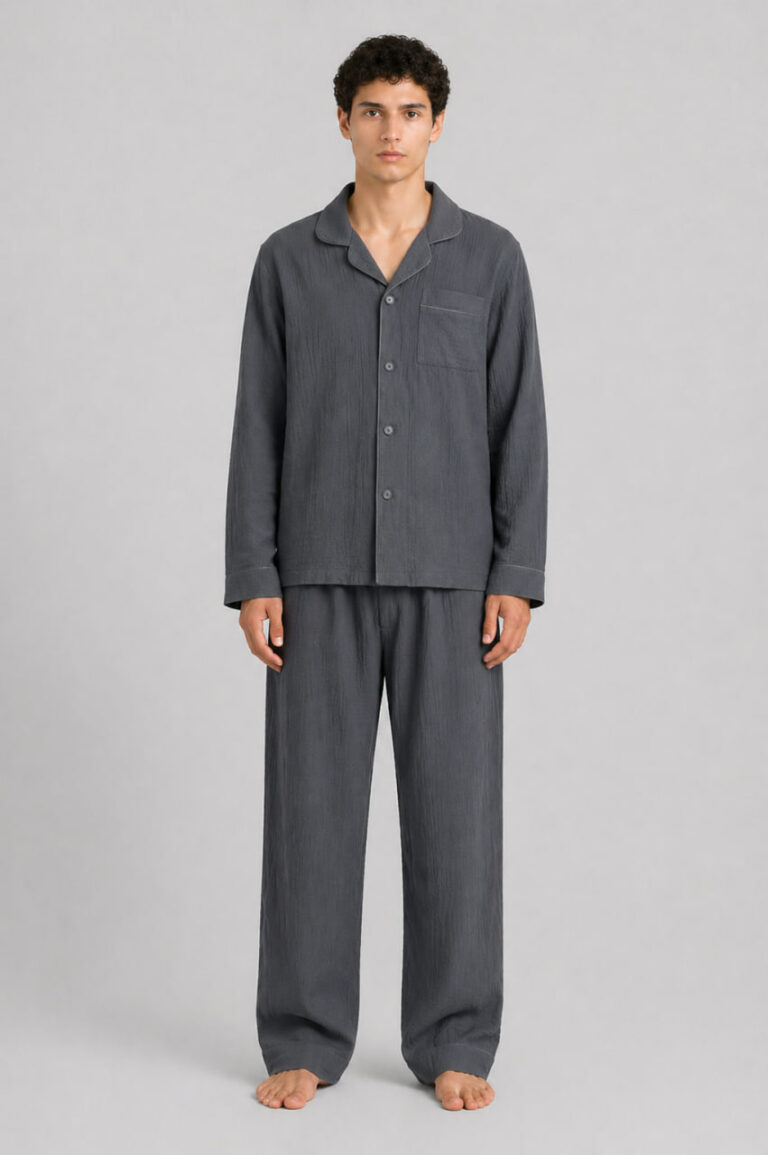BOBRAND Men's Pajama Set in Charcoal – Double-Layer Muslin – Top and Pants - image 2