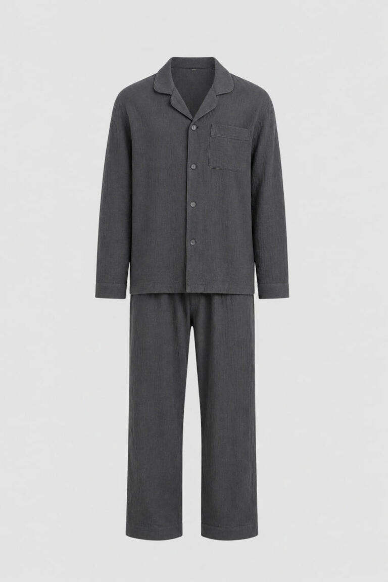 BOBRAND Men's Pajama Set in Charcoal – Double-Layer Muslin – Top and Pants