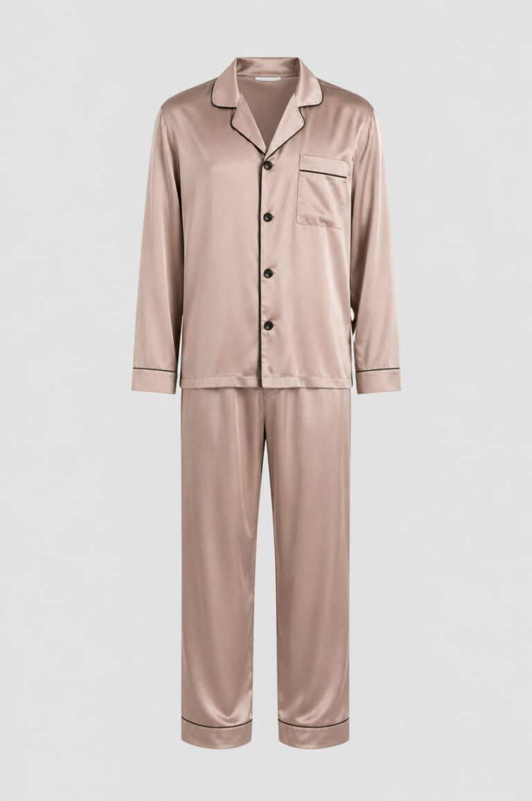 BOBRAND Men's Pajama Set in Beige – Viscose – Top and Pants