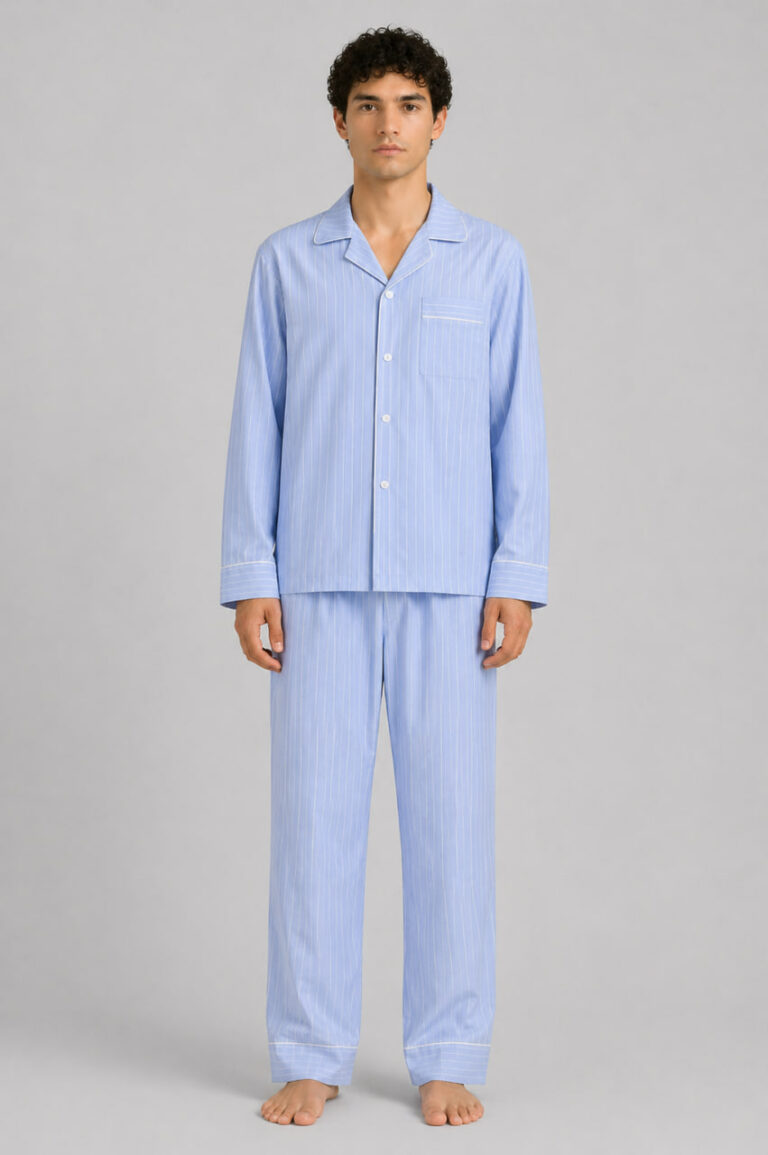 BOBRAND Men's Loungewear Set in Light Blue – Cotton, Striped – Top and Pants - image 2