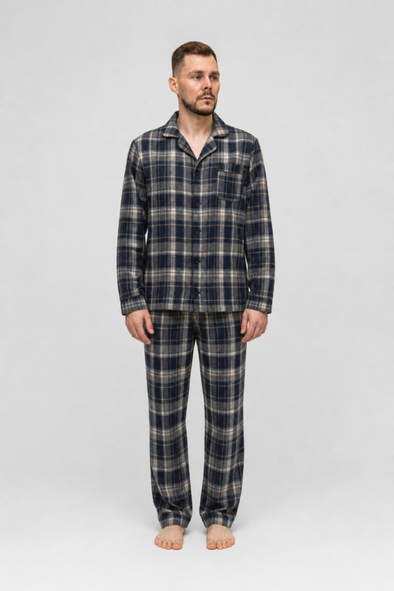 BOBRAND Men's Pajama Set in Blue – Brushed Cotton, Plaid – Top and Pants - image 2