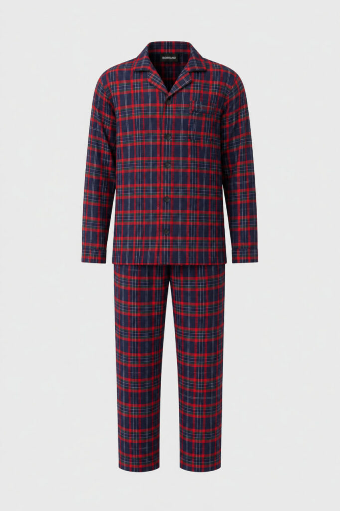 BOBRAND Men's Pajama Set in Blue and Red – Brushed Cotton, Plaid “Blue and Red” – Top and Pants