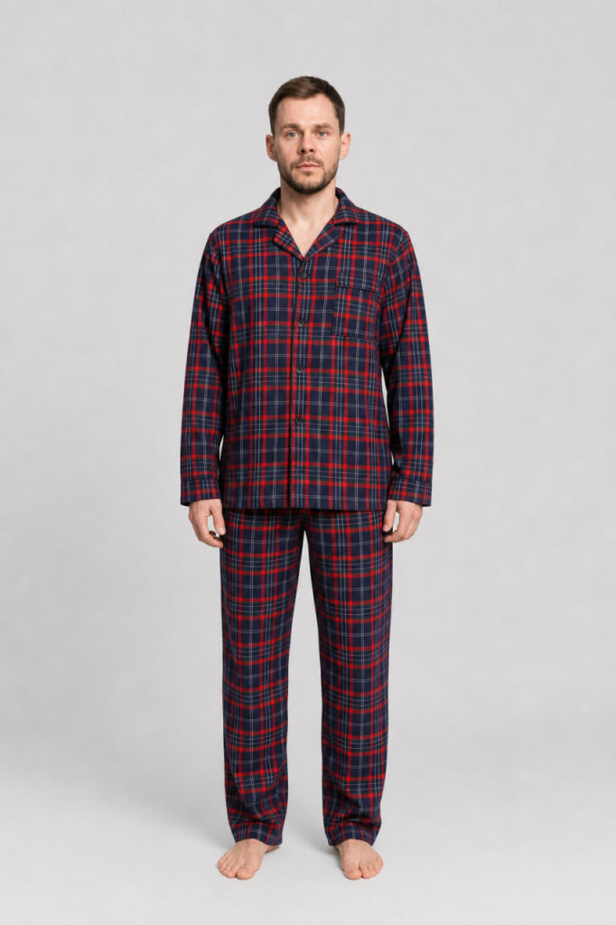 BOBRAND Men's Pajama Set in Blue and Red – Brushed Cotton, Plaid “Blue and Red” – Top and Pants - image 2