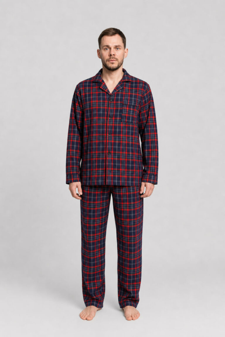 BOBRAND Men's Pajama Set in Blue and Red – Brushed Cotton, Plaid “Blue and Red” – Top and Pants - image 2