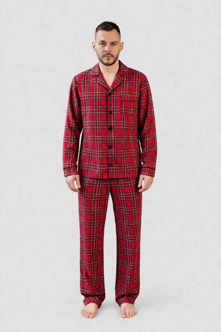 BOBRAND Men's Pajama Set in Red – Brushed Cotton, Plaid – Top and Pants - image 2