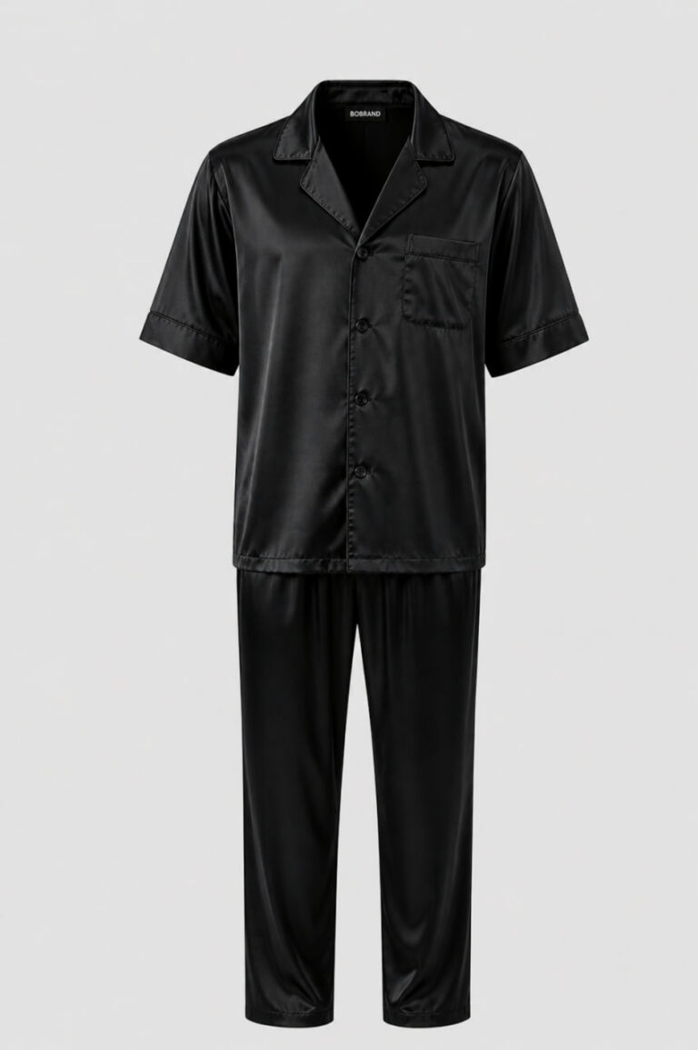 BOBRAND Men's Pajama Set in Black – Viscose – Top and Pants