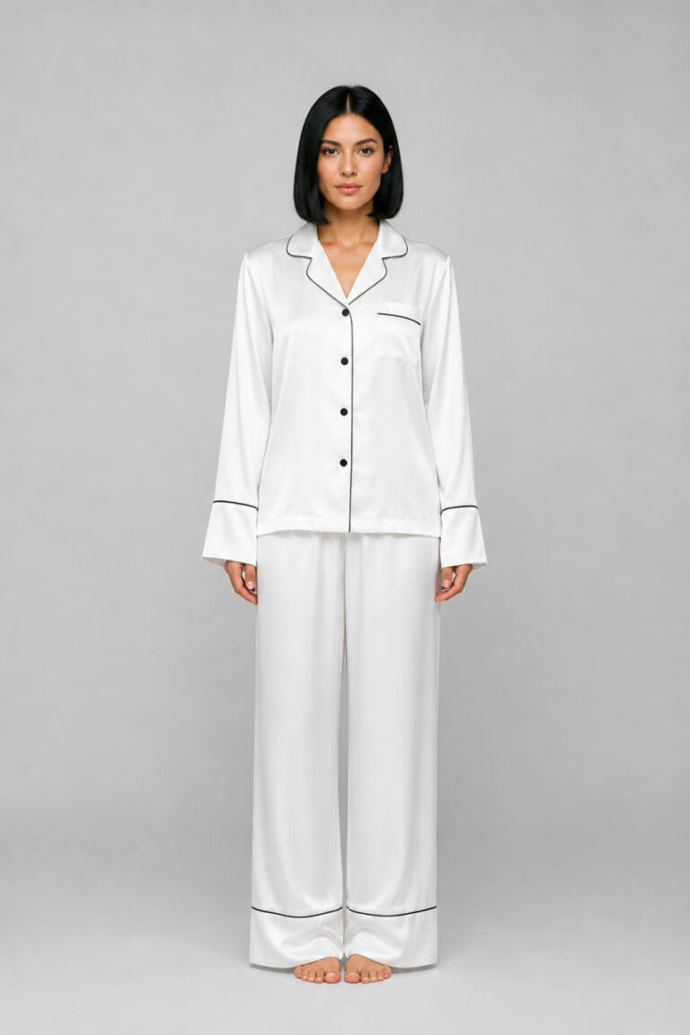 BOBRAND Women's Pajama Set in White – Viscose “Classic White” – Top and Pants - image 2