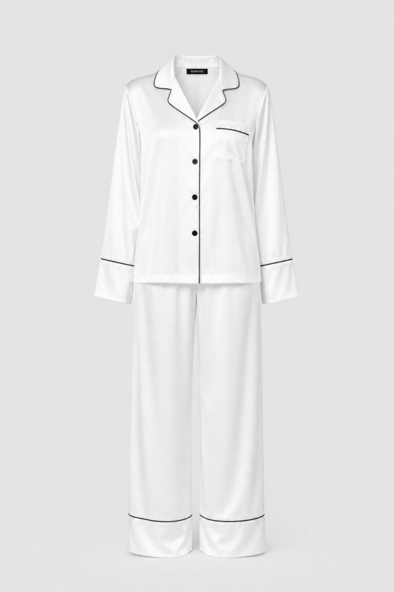 BOBRAND Women's Pajama Set in White – Viscose “Classic White” – Top and Pants