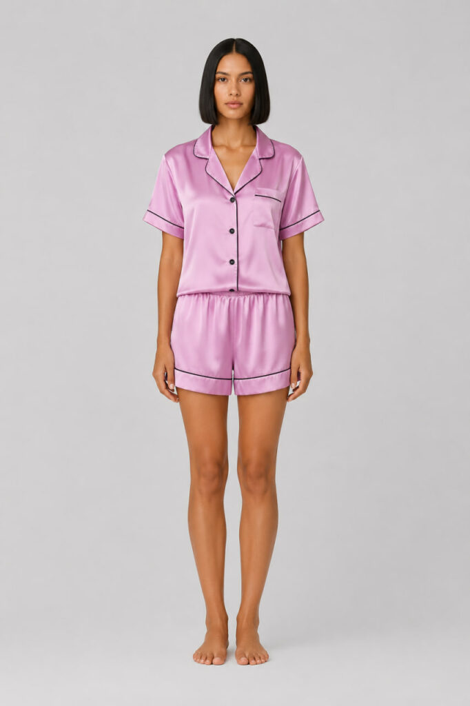 BOBRAND Women's Pajama Set in Pink – Viscose “Pink Satin” – Top and Shorts - image 2