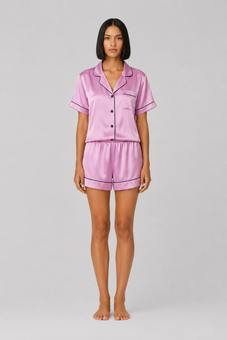 BOBRAND Women's Pajama Set in Pink – Viscose “Pink Satin” – Top and Shorts - image 2