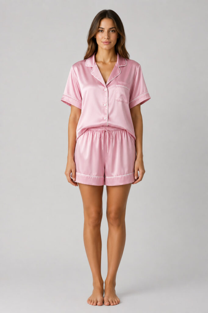 BOBRAND Women's Pajama Set in Pink – Viscose “Soft Pink Satin” – Top and Shorts - image 2