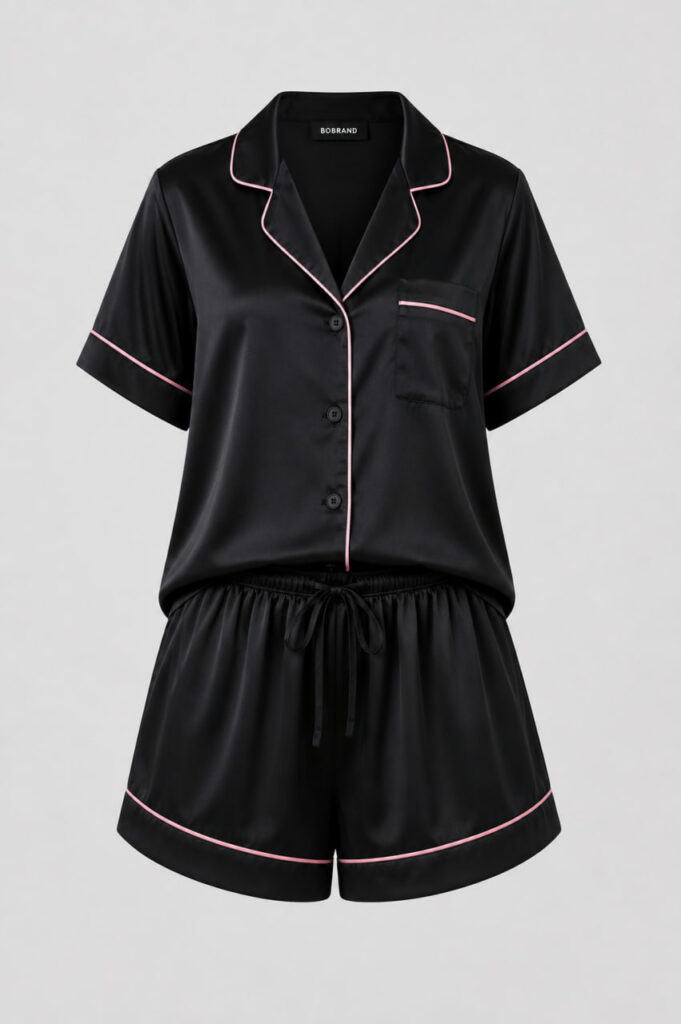 BOBRAND Women's Pajama Set in Black – Viscose – Top and Shorts