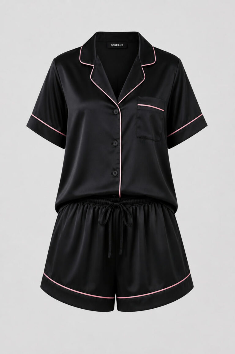 BOBRAND Women's Pajama Set in Black – Viscose – Top and Shorts