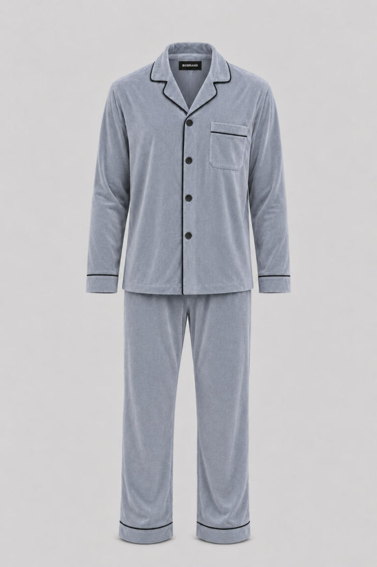 BOBRAND Men's Pajama Set in Gray – Double-Layer Muslin – Top and Shorts