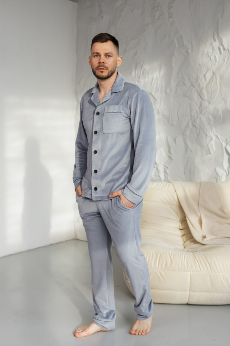 BOBRAND Men's Pajama Set in Gray – Double-Layer Muslin – Top and Shorts - image 2