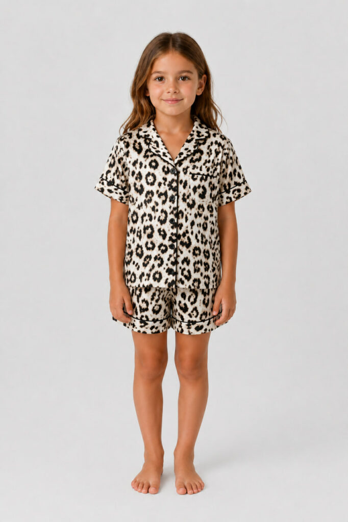 BOBRAND Kids' Pajama Set in Brown – Viscose, Leopard Print – Top and Shorts - image 2