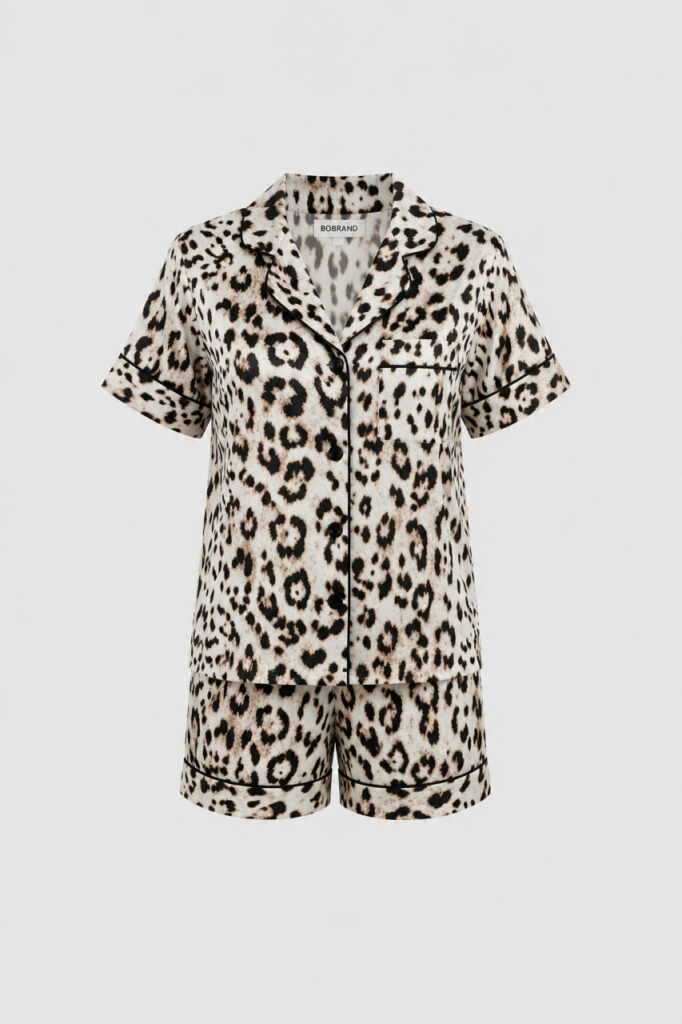 BOBRAND Kids' Pajama Set in Brown – Viscose, Leopard Print – Top and Shorts
