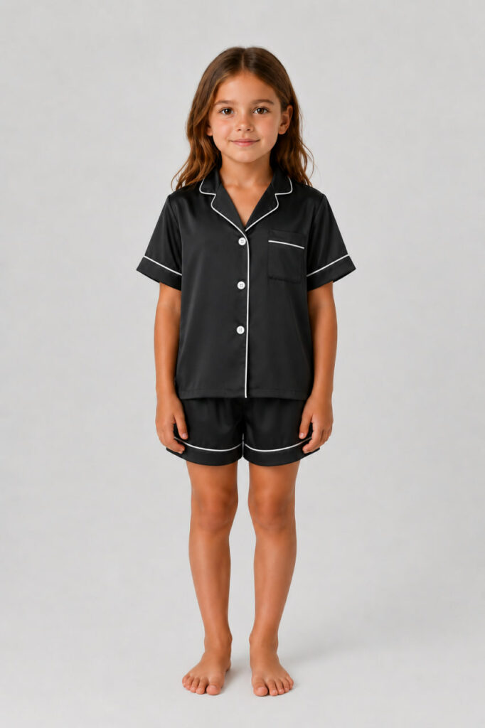 BOBRAND Kids' Pajama Set in Black – Viscose – Top and Shorts - image 2
