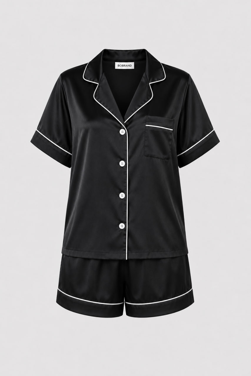 BOBRAND Kids' Pajama Set in Black – Viscose – Top and Shorts BOBRAND Kids' Pajama Set in Black – Viscose – Top and Shorts