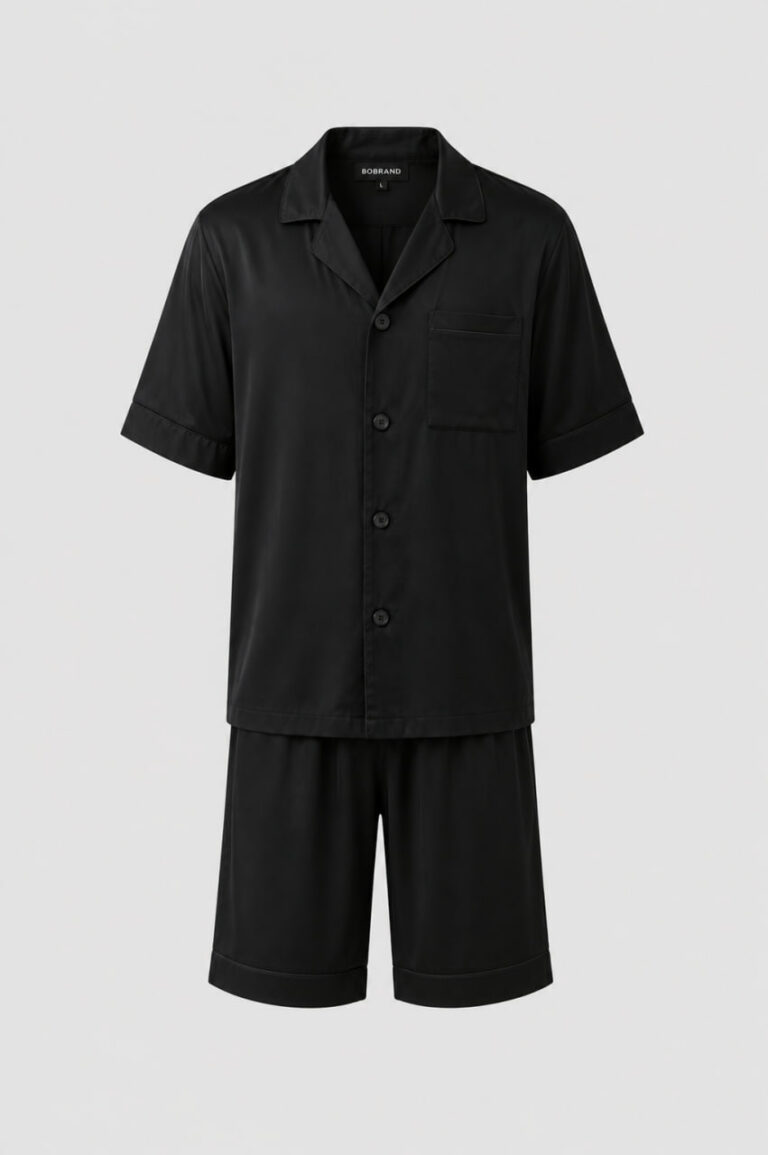 BOBRAND Men's Pajama Set in Black – Viscose – Top and Shorts