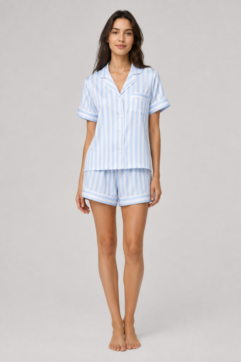 BOBRAND Women's Pajama Set in Light Blue – Viscose, Striped – Top and Shorts - image 2