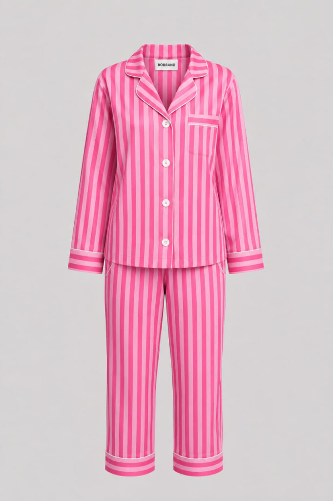 BOBRAND Kids' Pajama Set in Pink – Viscose, Striped – Top and Pants