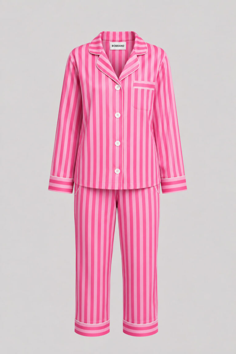 BOBRAND Kids' Pajama Set in Pink – Viscose, Striped – Top and Pants