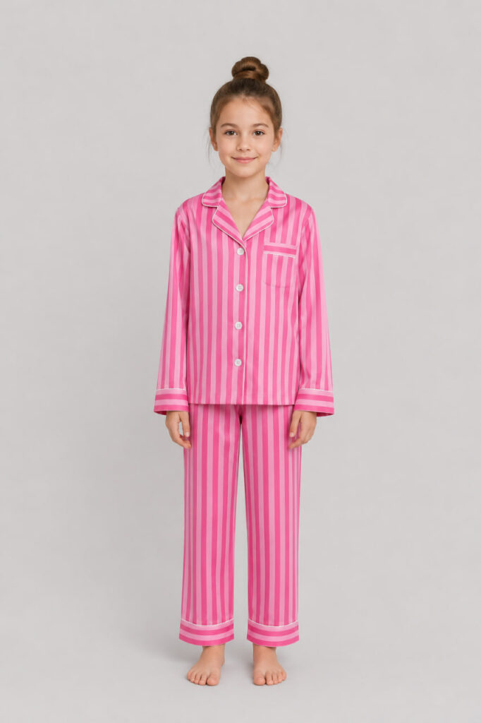 BOBRAND Kids' Pajama Set in Pink – Viscose, Striped – Top and Pants - image 2