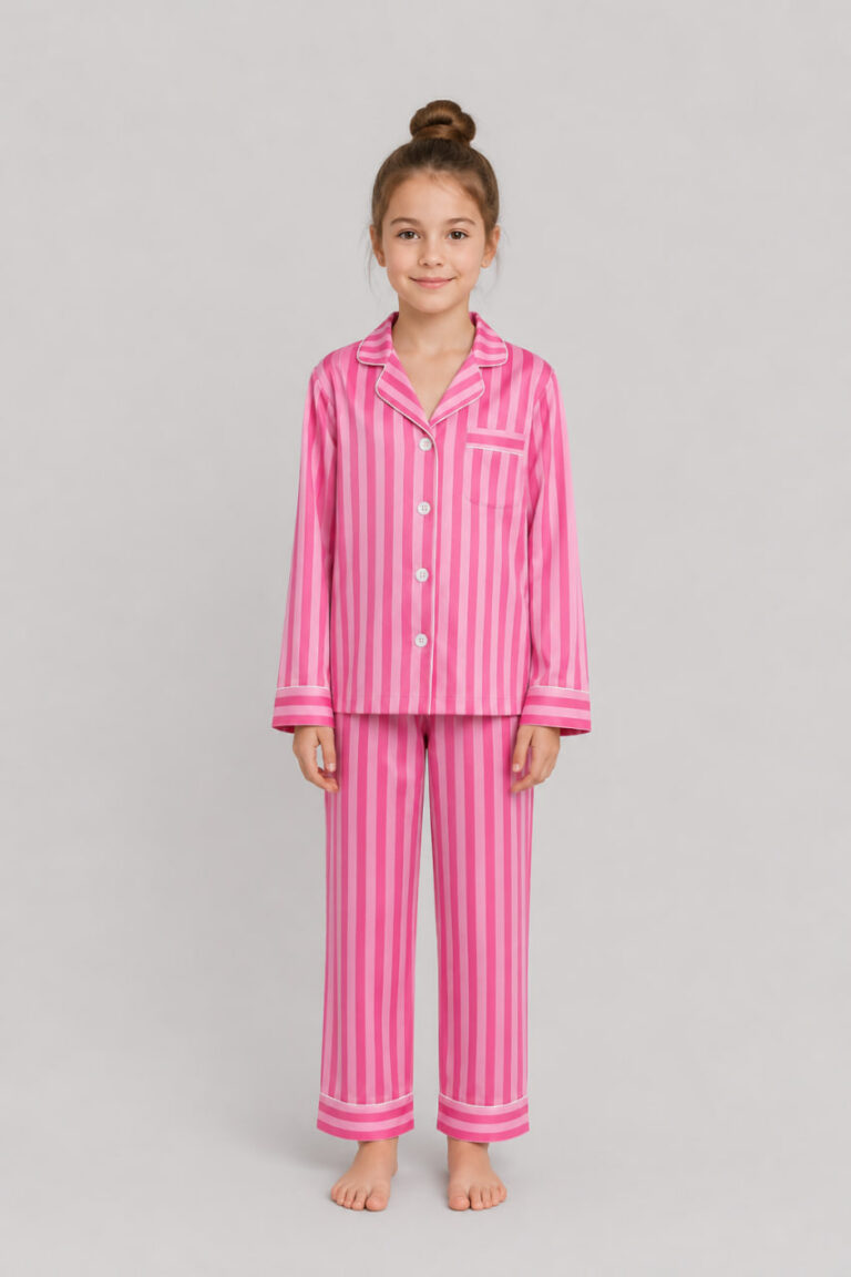 BOBRAND Kids' Pajama Set in Pink – Viscose, Striped – Top and Pants - image 2