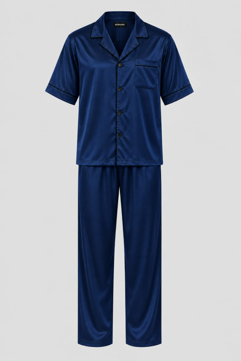 BOBRAND Men's Pajama Set in Blue – Viscose – Top and Pants