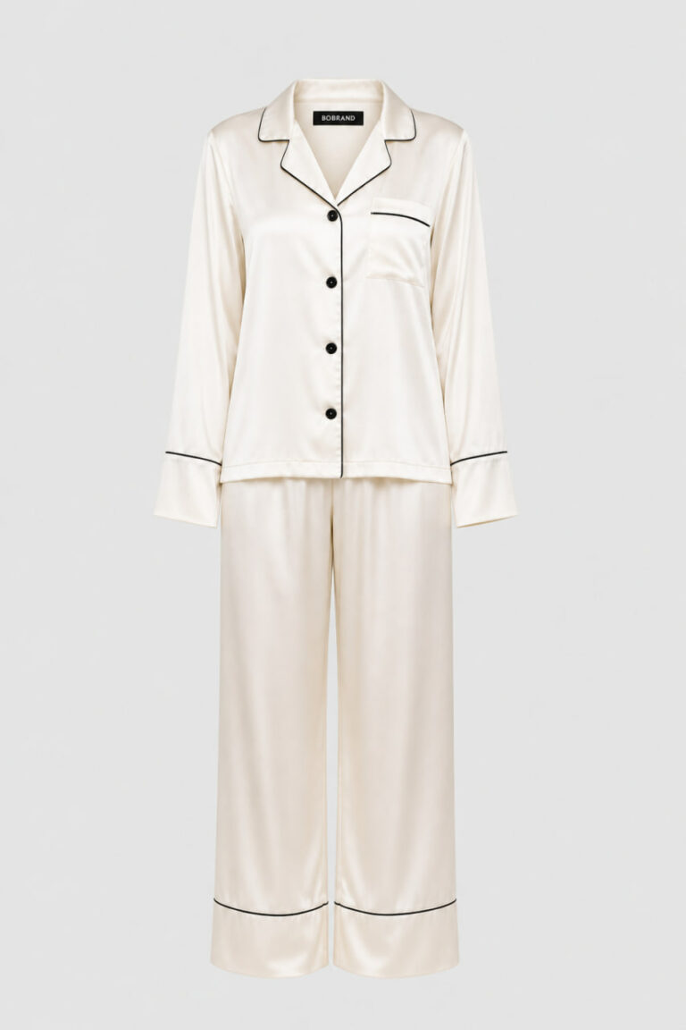 BOBRAND Women's Pajama Set in Ivory – Viscose “Melted milk” – Top and Pants