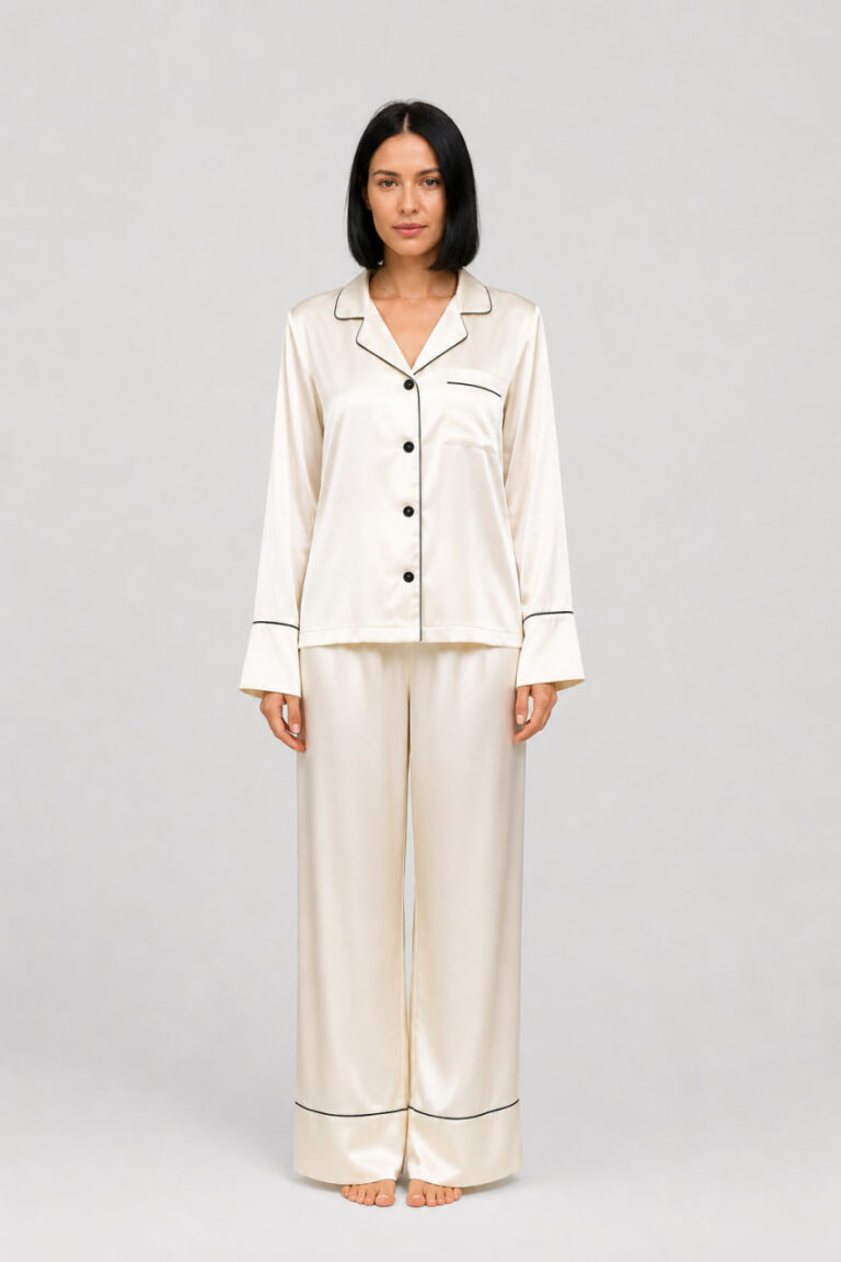 BOBRAND Women's Pajama Set in Ivory – Viscose “Melted milk” – Top and Pants - image 2