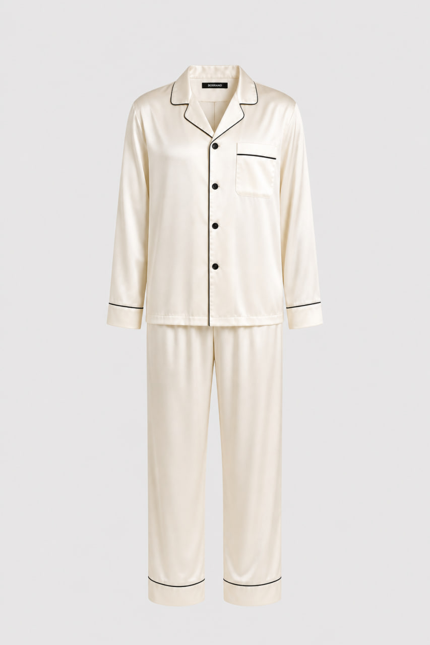 BOBRAND Men's Pajama Set in Ivory – Viscose “Melted milk” – Top and Pants BOBRAND Men's Pajama Set in Ivory – Viscose “Melted milk” – Top and Pants