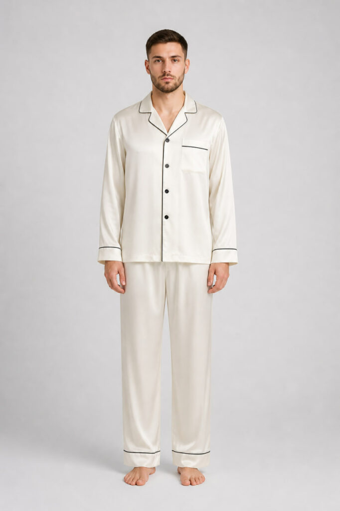 BOBRAND Men's Pajama Set in Ivory – Viscose “Melted milk” – Top and Pants - image 2