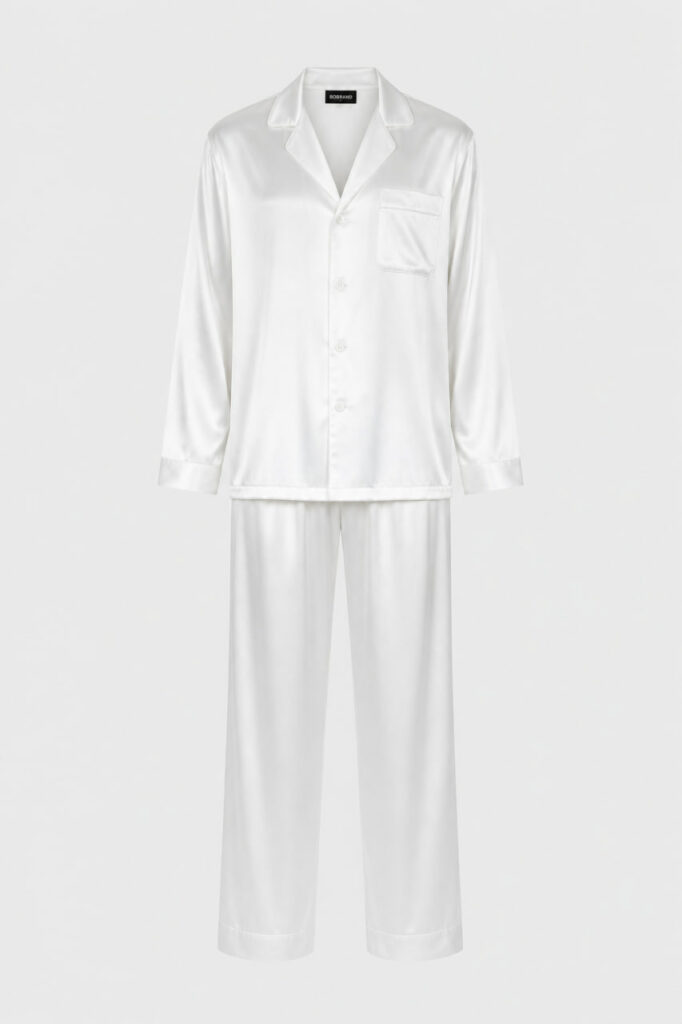 BOBRAND Men's Pajama Set in White – Viscose “Total White” – Top and Pants
