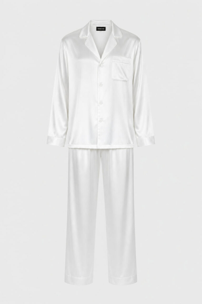 BOBRAND Men's Pajama Set in White – Viscose “Total White” – Top and Pants