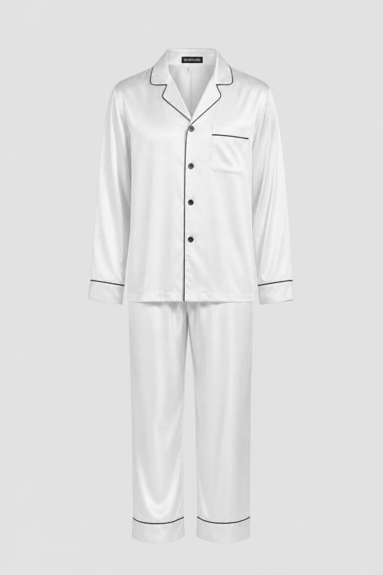 BOBRAND Men's Pajama Set in White – Viscose “Classic White” – Top and Pants