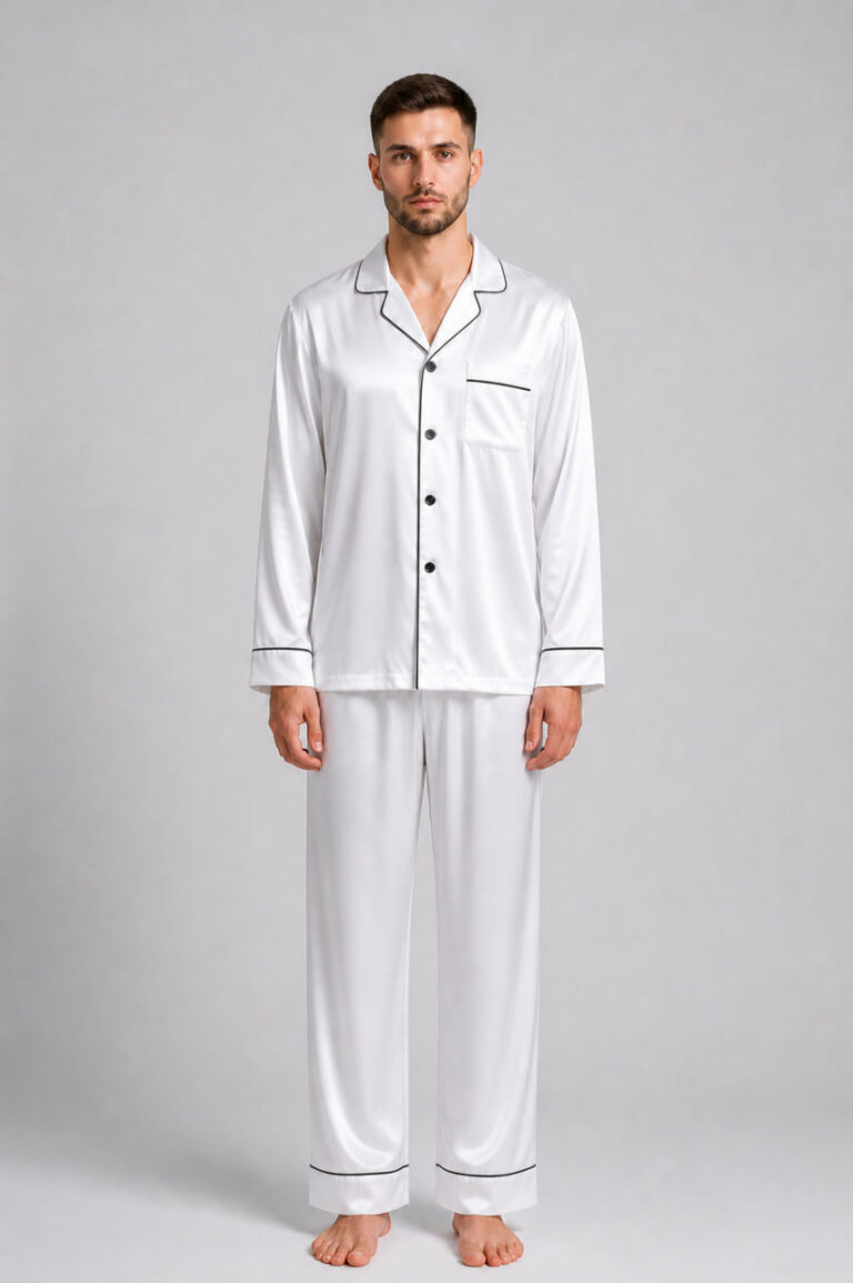 BOBRAND Men's Pajama Set in White – Viscose “Classic White” – Top and Pants - image 2