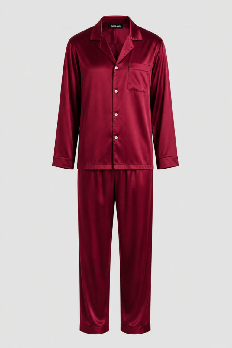 BOBRAND Men's Pajama Set in Burgundy – Viscose “Cherry Night” – Top and Pants