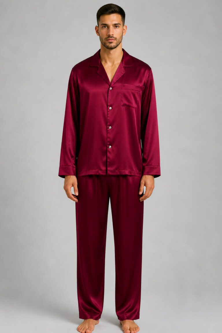 BOBRAND Men's Pajama Set in Burgundy – Viscose “Cherry Night” – Top and Pants - image 2
