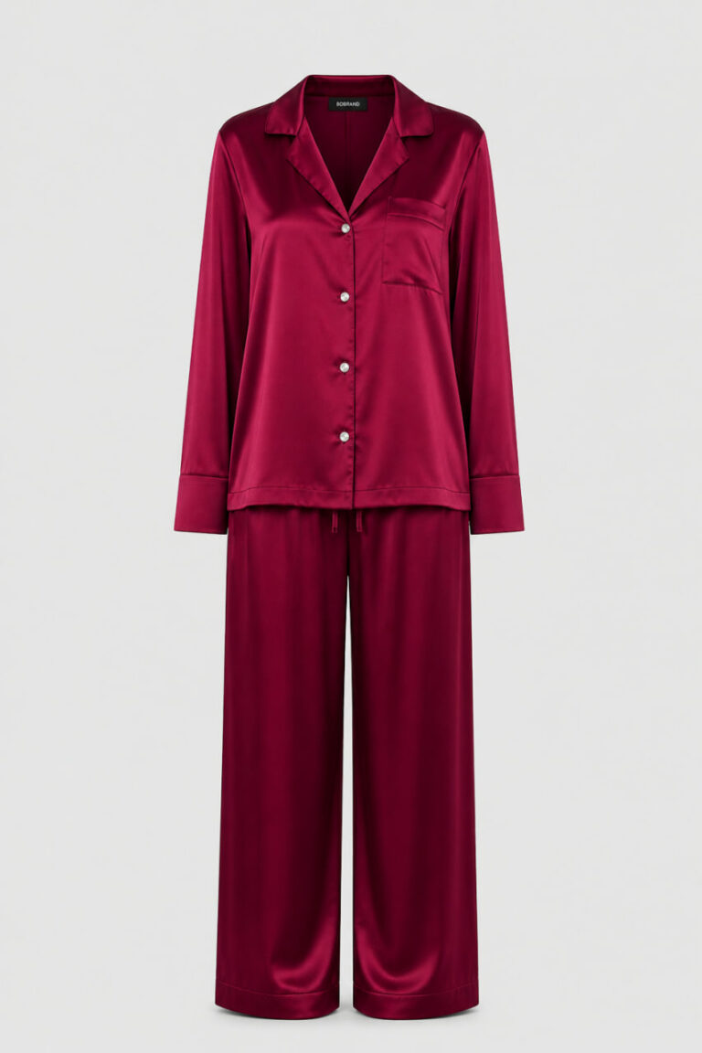BOBRAND Women's Pajama Set in Burgundy – Viscose “Cherry Night” – Top and Pants